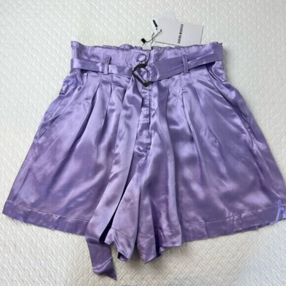 Brand New Sabina Musayev Women's Small Lilac Purple James Shorts Belted Satin - Picture 16 of 16